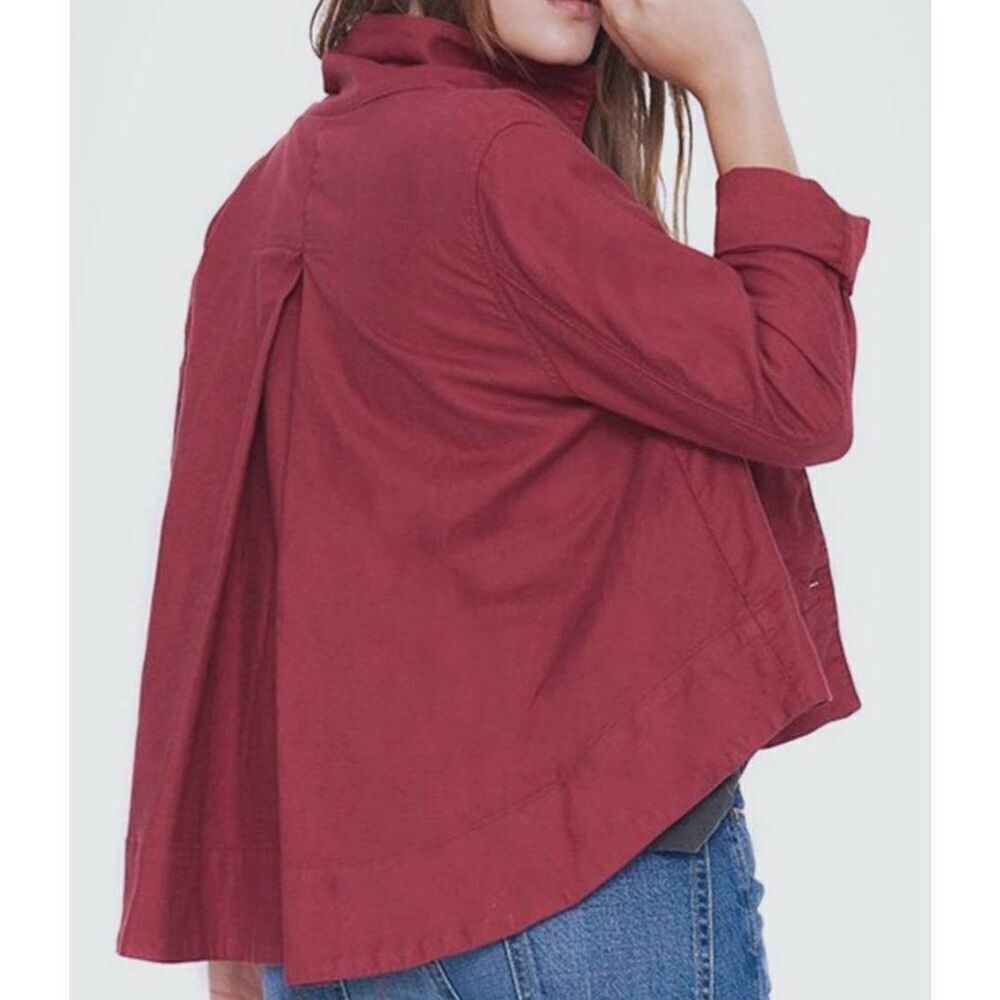 The Great Jacket Women's Medium Wine Red Swingy Army Japanese Twill Cotton